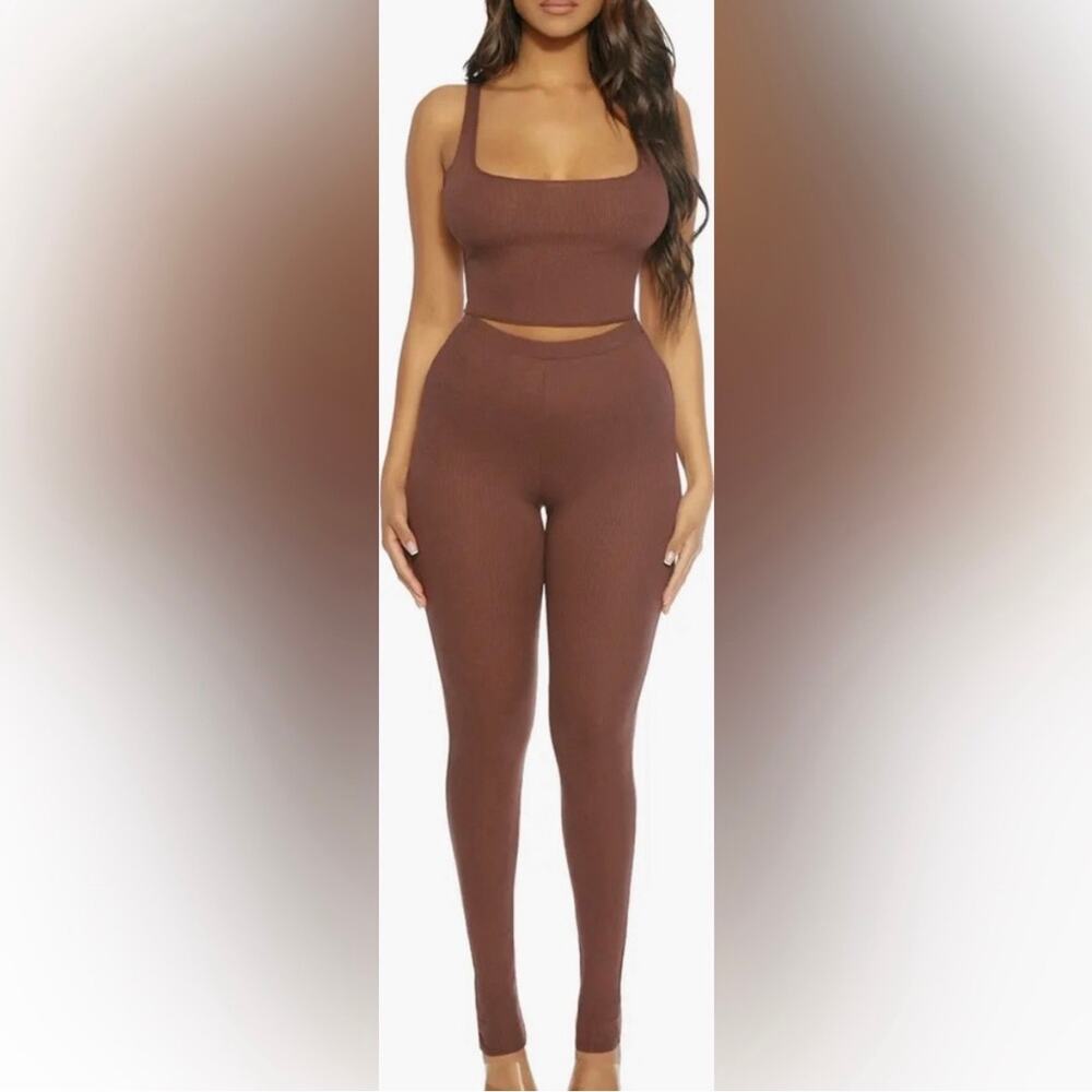 naked wardrobe microrib ribbed leggings women chocolate brown small